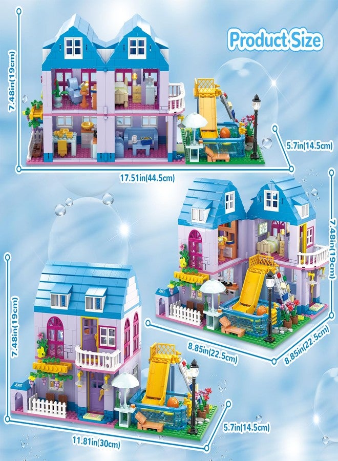HSANHE 3 in 1 Girls Summer Villa Friends Building Set Compatible with Lego Friends with Swimming Pool, Slide, & Pet Home- Creative Modular House Playset for Kids Aged 6+ - Image 4