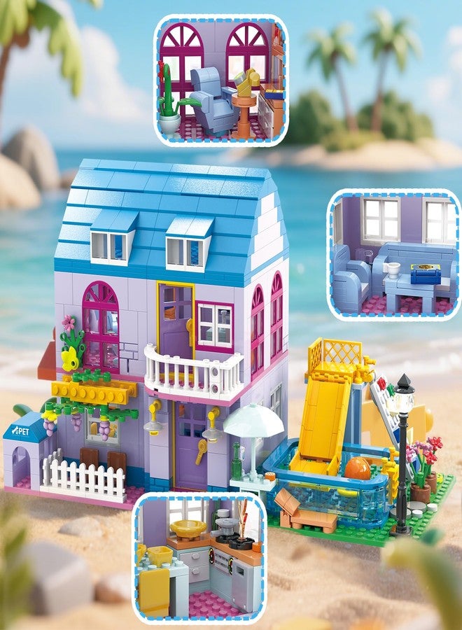 HSANHE 3 in 1 Girls Summer Villa Friends Building Set Compatible with Lego Friends with Swimming Pool, Slide, & Pet Home- Creative Modular House Playset for Kids Aged 6+ - Image 3