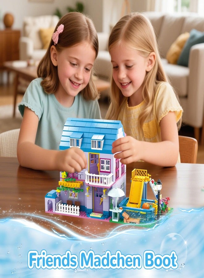 HSANHE 3 in 1 Girls Summer Villa Friends Building Set Compatible with Lego Friends with Swimming Pool, Slide, & Pet Home- Creative Modular House Playset for Kids Aged 6+ - Image 2