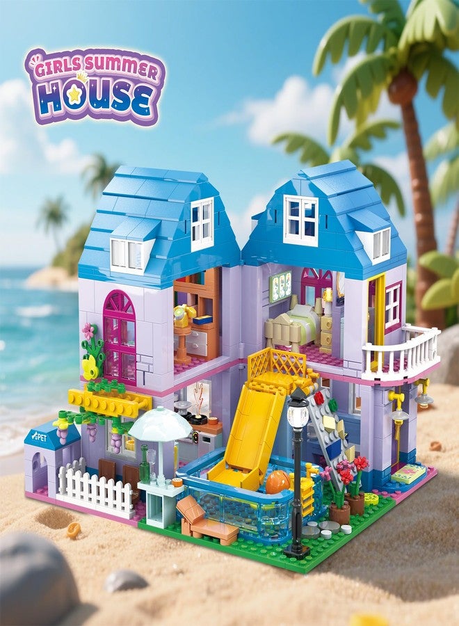 HSANHE 3 in 1 Girls Summer Villa Friends Building Set Compatible with Lego Friends with Swimming Pool, Slide, & Pet Home- Creative Modular House Playset for Kids Aged 6+ - Image 5