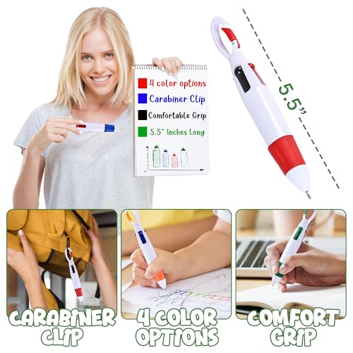 Bedwina Retractable Shuttle Pens with Carabiner Clip - Pack of 12 Bulk Mini 4-in-1 Multi-Colored Ink Ballpoint Pens with Keychain for Adults, Kids, Nurses, School, Stocking Stuffer Gifts, Party Favors - Image 3