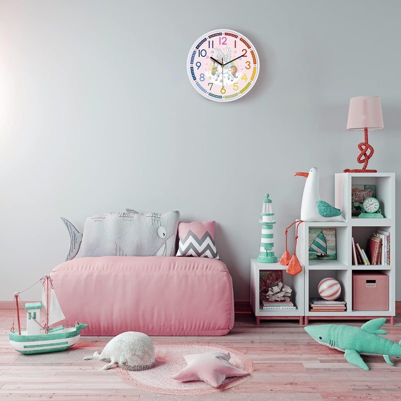 Lafocuse Modern Silent 12 Inch Colorful Unicorn Wall Clock for Kids Bedrooms, Classroom, Playroom Decor - Image 3