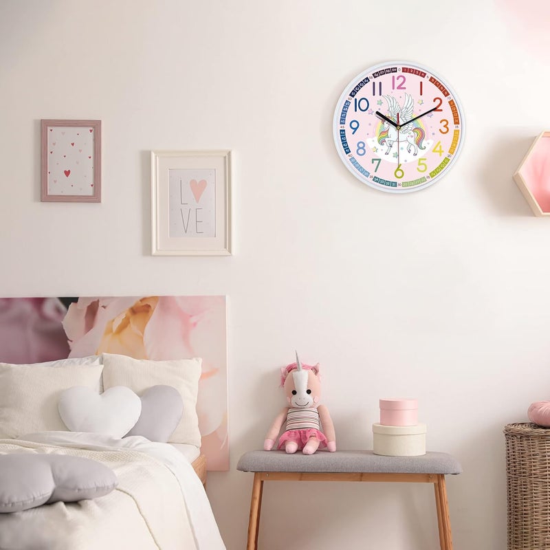 Lafocuse Modern Silent 12 Inch Colorful Unicorn Wall Clock for Kids Bedrooms, Classroom, Playroom Decor - Image 4