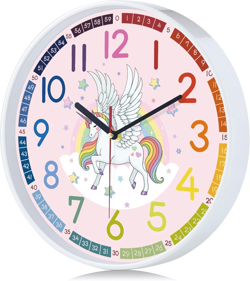 Lafocuse Modern Silent 12 Inch Colorful Unicorn Wall Clock for Kids Bedrooms, Classroom, Playroom Decor - Image 5