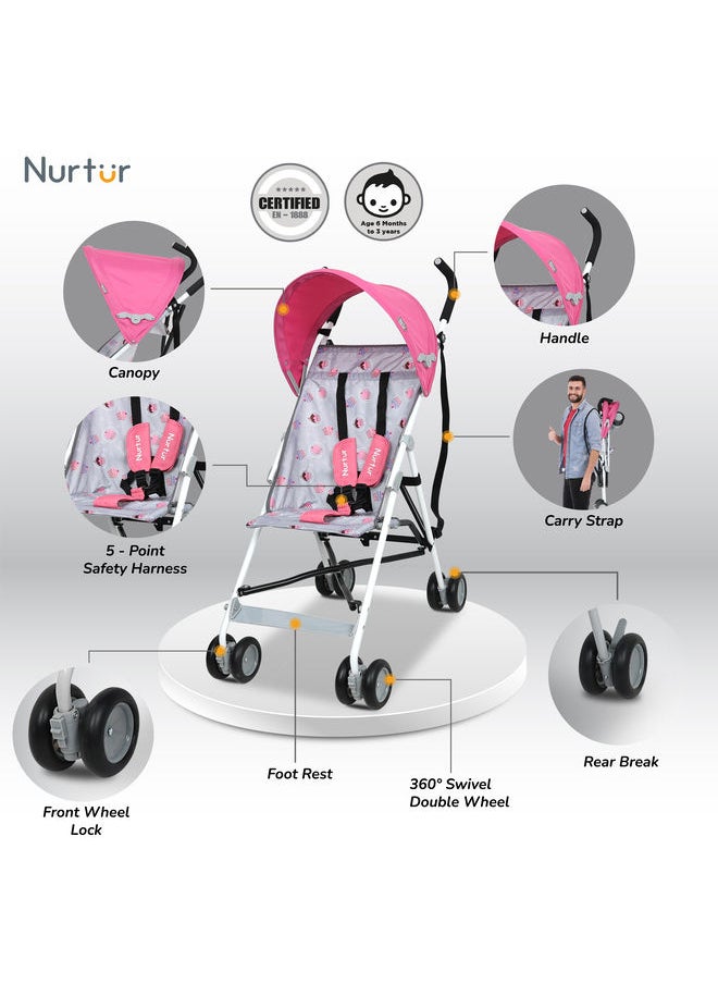 Nurtur Multicolour Lightweight Rex Buggy Stroller With Compact Foldable Canopy, Shoulder Strap For 6-36 Months  - Image 2