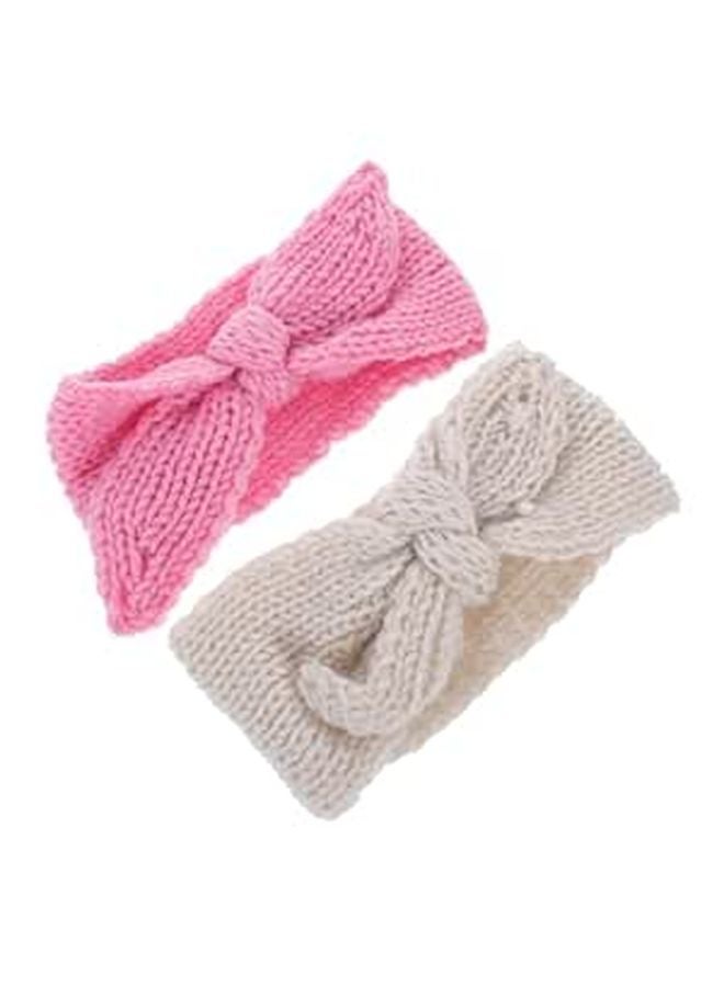 Knitted Baby Headband Set For Boys And Girls 2 Pack Beige - Image 1