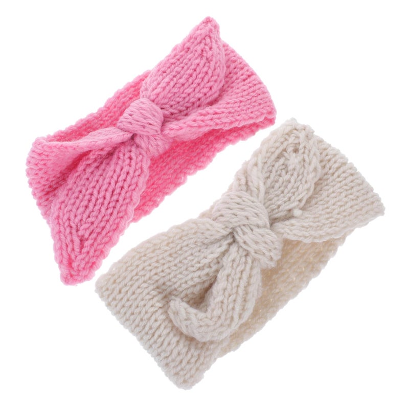 Knitted Baby Headband Set For Boys And Girls 2 Pack Beige - Image 2