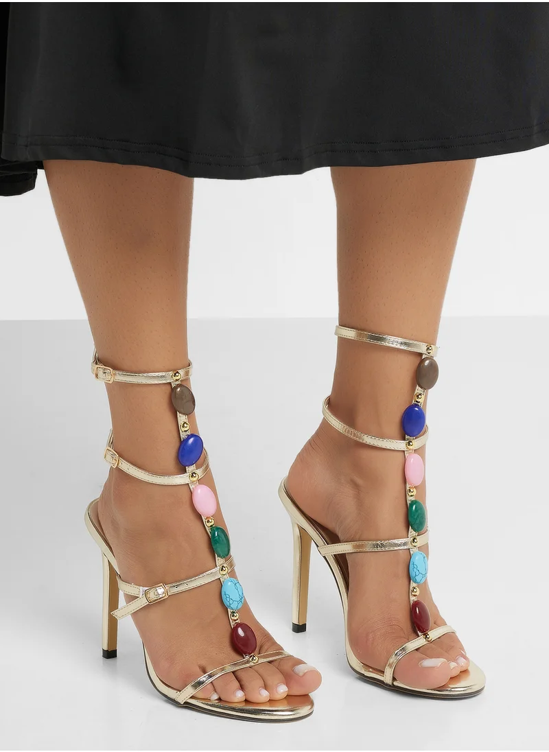جينجر Stone Detail Heeled Sandal