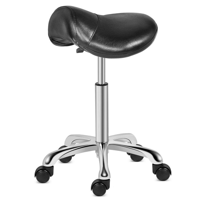 Kaleurrier Kaleurrier Saddle Stool Rolling Swivel Height Adjustable with WheelsHeavy Duty StoolErgonomic Stool Chair for LabClinicDentistSalonMassageOffice and Home Kitchen Black Without Back 