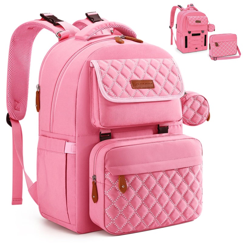 Maelstrom Large Diaper Bag,29L-45L Expandable Diaper Bag Backpack for 2 Kids/Twins Baby Stuff, with Removable Cross Body Bottle Bag for Mom/Dad, Stylish Baby Bag Gift for Boys/Girl-Pink - Image 1
