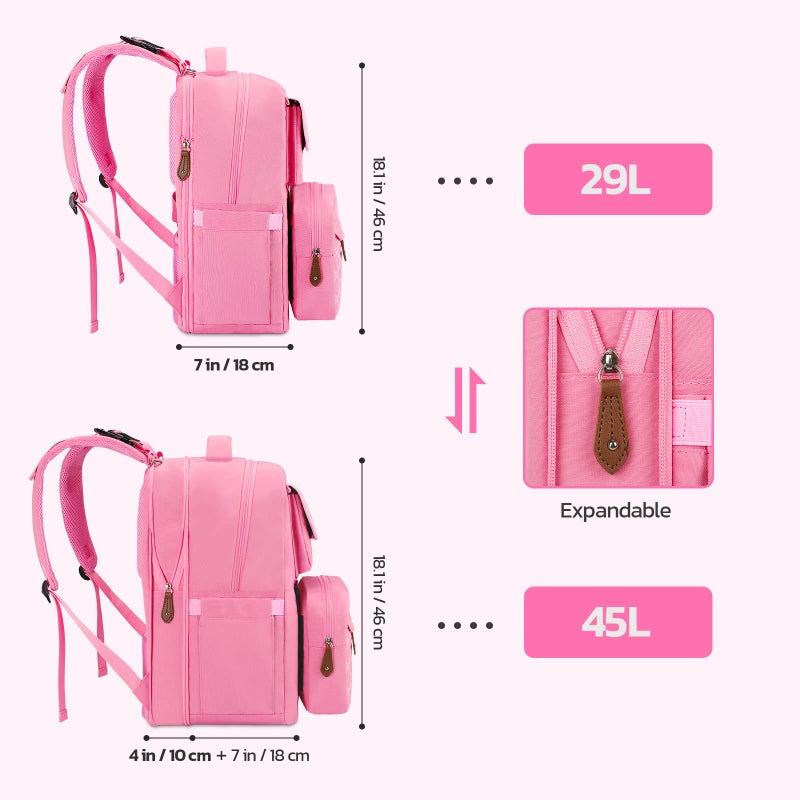 Maelstrom Large Diaper Bag,29L-45L Expandable Diaper Bag Backpack for 2 Kids/Twins Baby Stuff, with Removable Cross Body Bottle Bag for Mom/Dad, Stylish Baby Bag Gift for Boys/Girl-Pink - Image 3