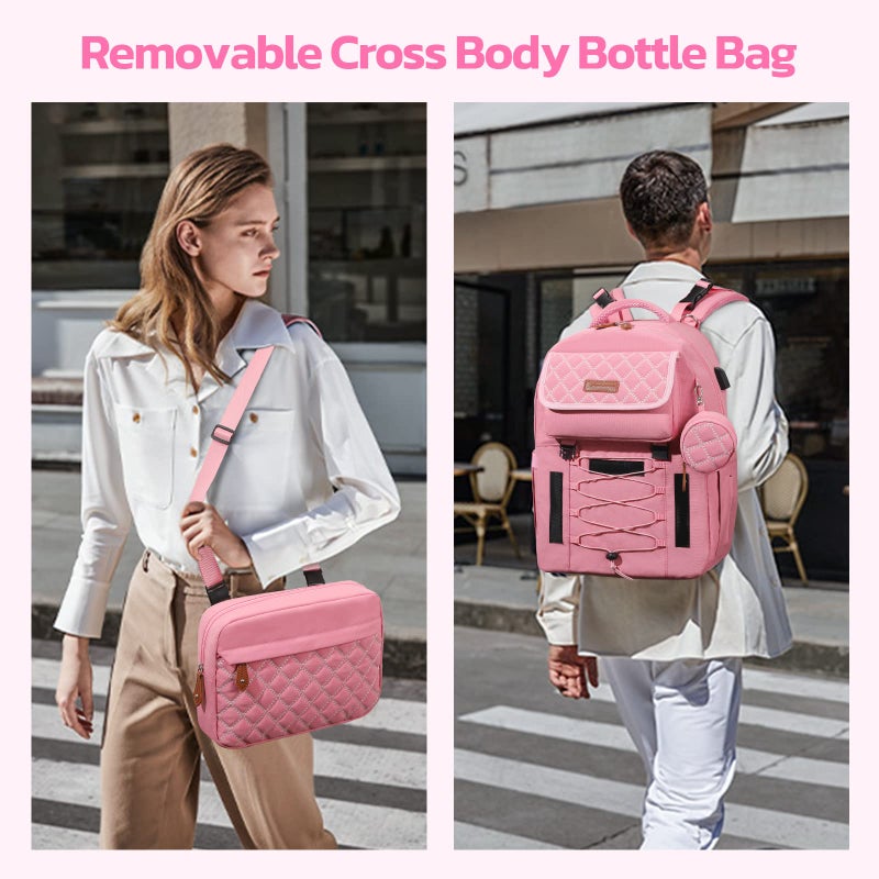 Maelstrom Large Diaper Bag,29L-45L Expandable Diaper Bag Backpack for 2 Kids/Twins Baby Stuff, with Removable Cross Body Bottle Bag for Mom/Dad, Stylish Baby Bag Gift for Boys/Girl-Pink - Image 2