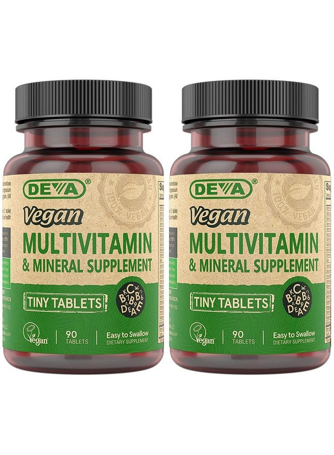 DEVA Tiny Tablets Vegan Multivitamins for Women & Men, Multivitamin with Iron, Mineral Supplement, Vitamin C, Vitamin B Complex, Vitamin B12, Vitamin E, Zinc, Gluten Free, 90 Tablets (Pack of 2) - Image 1
