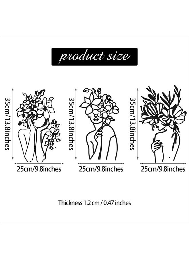 Photect - 3 Pieces Metal Wall Art Decor Minimalist Abstract Woman Wall Art Modern Line Drawing Wall Art Decor Metal Female Single Line Wall Home Hanging for Bedroom Kitchen Bathroom Living Room (Black,Vivid) - Image 1