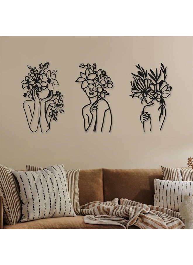 Photect - 3 Pieces Metal Wall Art Decor Minimalist Abstract Woman Wall Art Modern Line Drawing Wall Art Decor Metal Female Single Line Wall Home Hanging for Bedroom Kitchen Bathroom Living Room (Black,Vivid) - Image 1