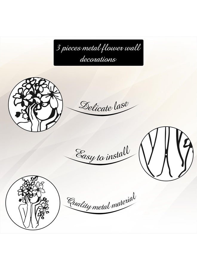 Photect - 3 Pieces Metal Wall Art Decor Minimalist Abstract Woman Wall Art Modern Line Drawing Wall Art Decor Metal Female Single Line Wall Home Hanging for Bedroom Kitchen Bathroom Living Room (Black,Vivid) - Image 1