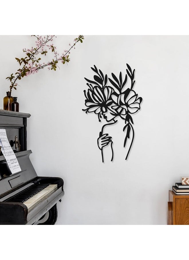 Photect - 3 Pieces Metal Wall Art Decor Minimalist Abstract Woman Wall Art Modern Line Drawing Wall Art Decor Metal Female Single Line Wall Home Hanging for Bedroom Kitchen Bathroom Living Room (Black,Vivid) - Image 1