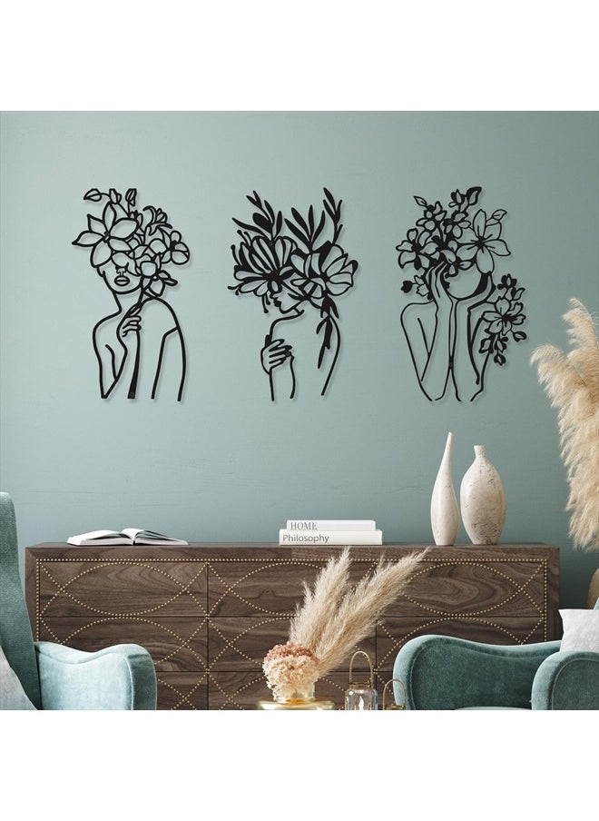 Photect - 3 Pieces Metal Wall Art Decor Minimalist Abstract Woman Wall Art Modern Line Drawing Wall Art Decor Metal Female Single Line Wall Home Hanging for Bedroom Kitchen Bathroom Living Room (Black,Vivid) - Image 1