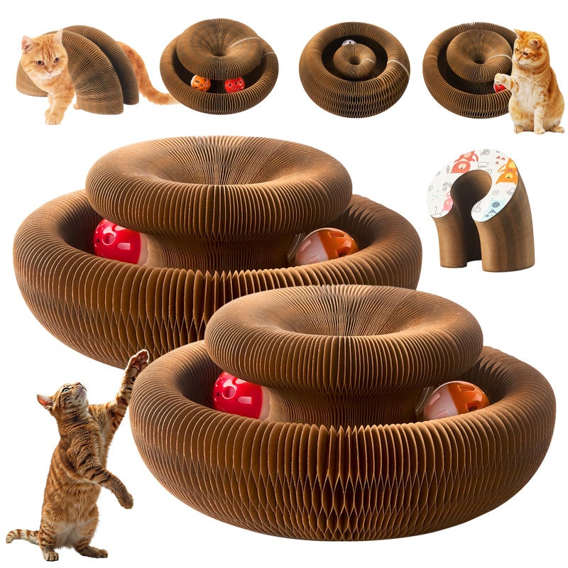 VZZNN 2 Pack Magic Organ Cat Toy Foldable Magic Organ Cat Scratching Board Reversible Infinity Style Magic Organ Cat Toy with 4 PCS Ball Cat Toys Interactive Indoor Cat Toys - Image 2