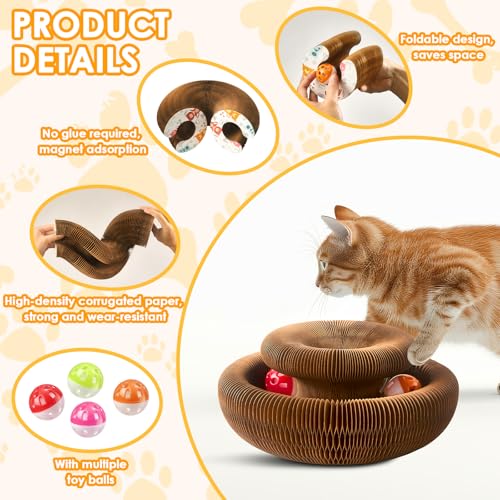 VZZNN 2 Pack Magic Organ Cat Toy Foldable Magic Organ Cat Scratching Board Reversible Infinity Style Magic Organ Cat Toy with 4 PCS Ball Cat Toys Interactive Indoor Cat Toys - Image 3