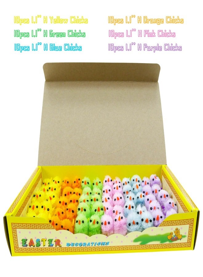 DearSun Pack of 60pcs, 1.10 inches High Rainbow Mini Chicks Small Easter Chicks Chenille Chicks Easter Bonnet Decoration Easter Cake Decoration (Rainbow 1.1" 60pcs) - Image 2