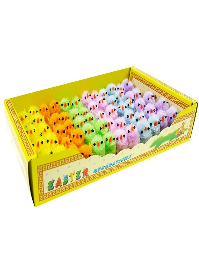 DearSun Pack of 60pcs, 1.10 inches High Rainbow Mini Chicks Small Easter Chicks Chenille Chicks Easter Bonnet Decoration Easter Cake Decoration (Rainbow 1.1" 60pcs) - Image 1