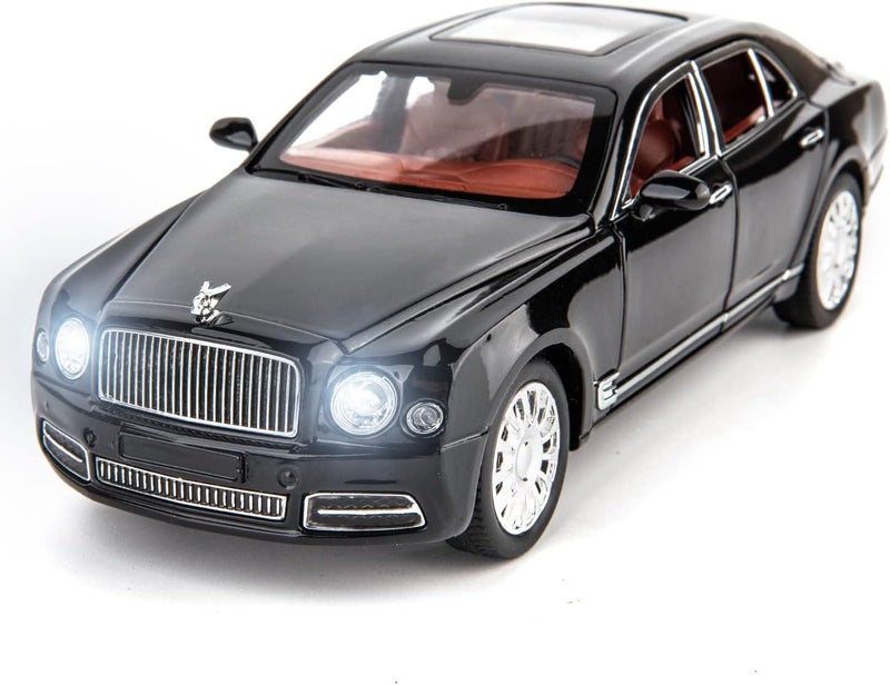 BDTCTK Compatible for 1:24 Scale Bentley Mulsanne Diecast Cars Models, Pull Back Car Toys with 6 Open Doors, Light and Sound, Boys Toys Kids Adults Gifts(Black) - Image 1