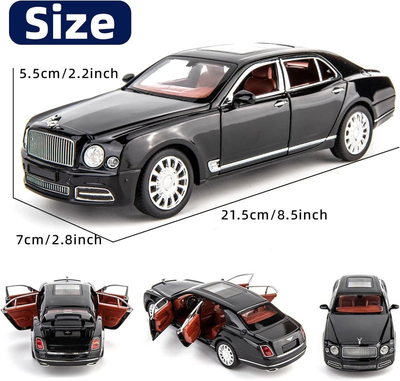 BDTCTK Compatible for 1:24 Scale Bentley Mulsanne Diecast Cars Models, Pull Back Car Toys with 6 Open Doors, Light and Sound, Boys Toys Kids Adults Gifts(Black) - Image 2