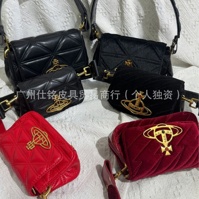 New Empress Saturn Crocodile Pattern Underarm Bag Hazel Baguette Bag Crossbody Handbag Chain Bag - Image 4