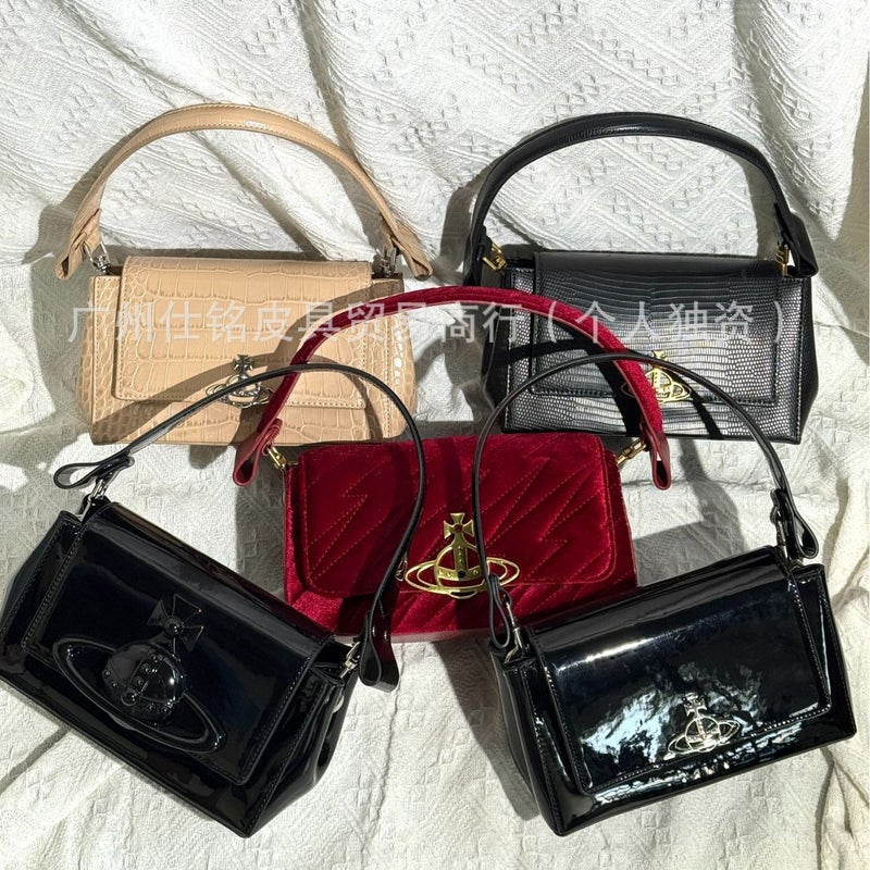 New Empress Saturn Crocodile Pattern Underarm Bag Hazel Baguette Bag Crossbody Handbag Chain Bag - Image 3