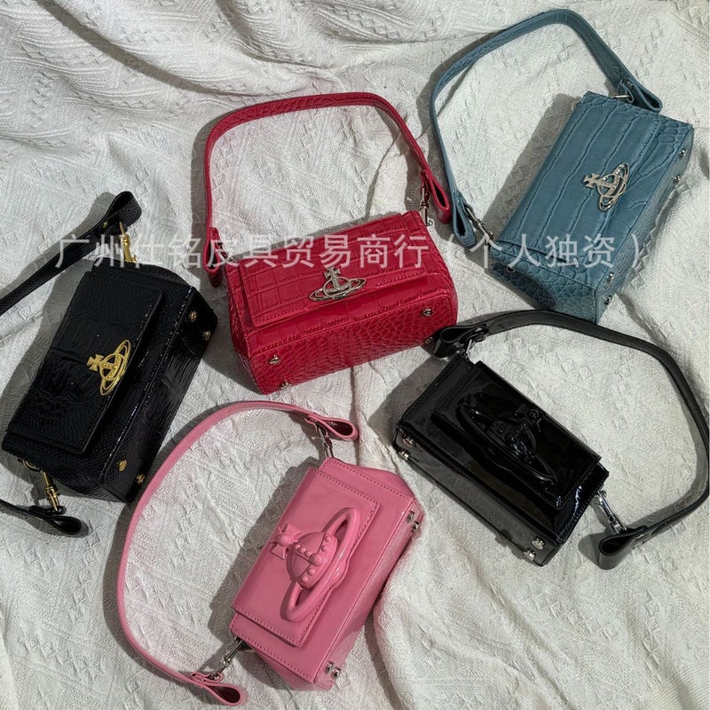 New Empress Saturn Crocodile Pattern Underarm Bag Hazel Baguette Bag Crossbody Handbag Chain Bag - Image 5
