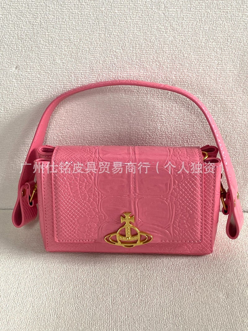 New Empress Saturn Crocodile Pattern Underarm Bag Hazel Baguette Bag Crossbody Handbag Chain Bag - Image 1