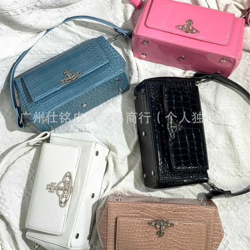 New Empress Saturn Crocodile Pattern Underarm Bag Hazel Baguette Bag Crossbody Handbag Chain Bag - Image 2