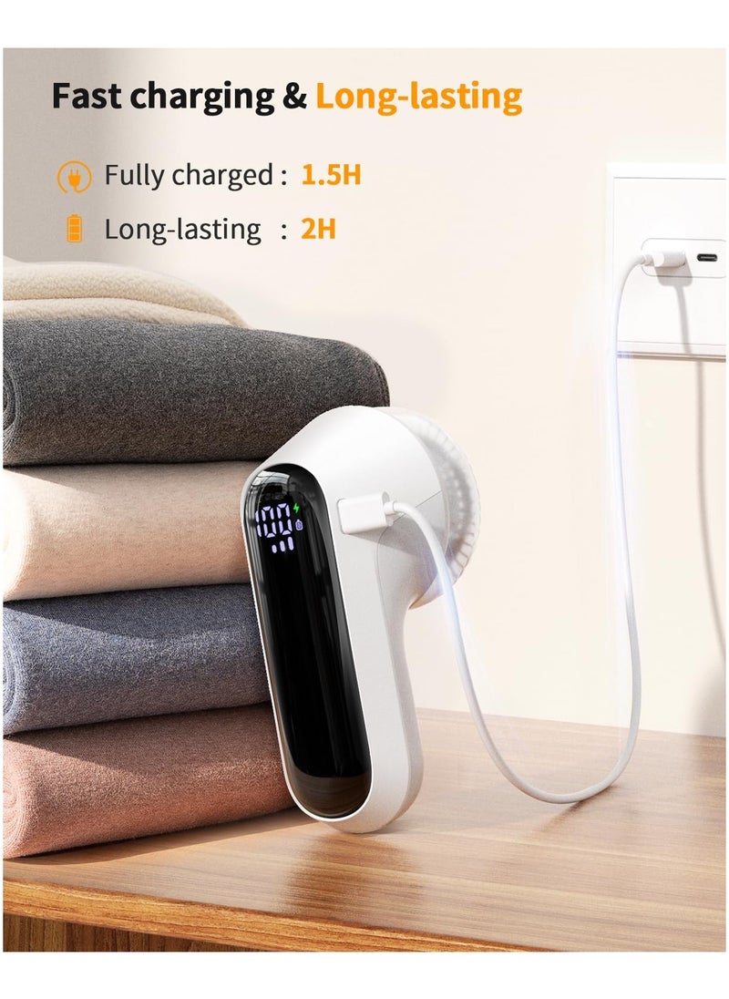Cuken - Fabric Shaver, Rechargeable Lint Shaver with Digital Display, Electric Portable Sweater Shaver with 6 Leaf Blades and Safety Lock, 3 Speeds Lint Remover to Remove Pilling for Clothes, Furniture White - Image 1