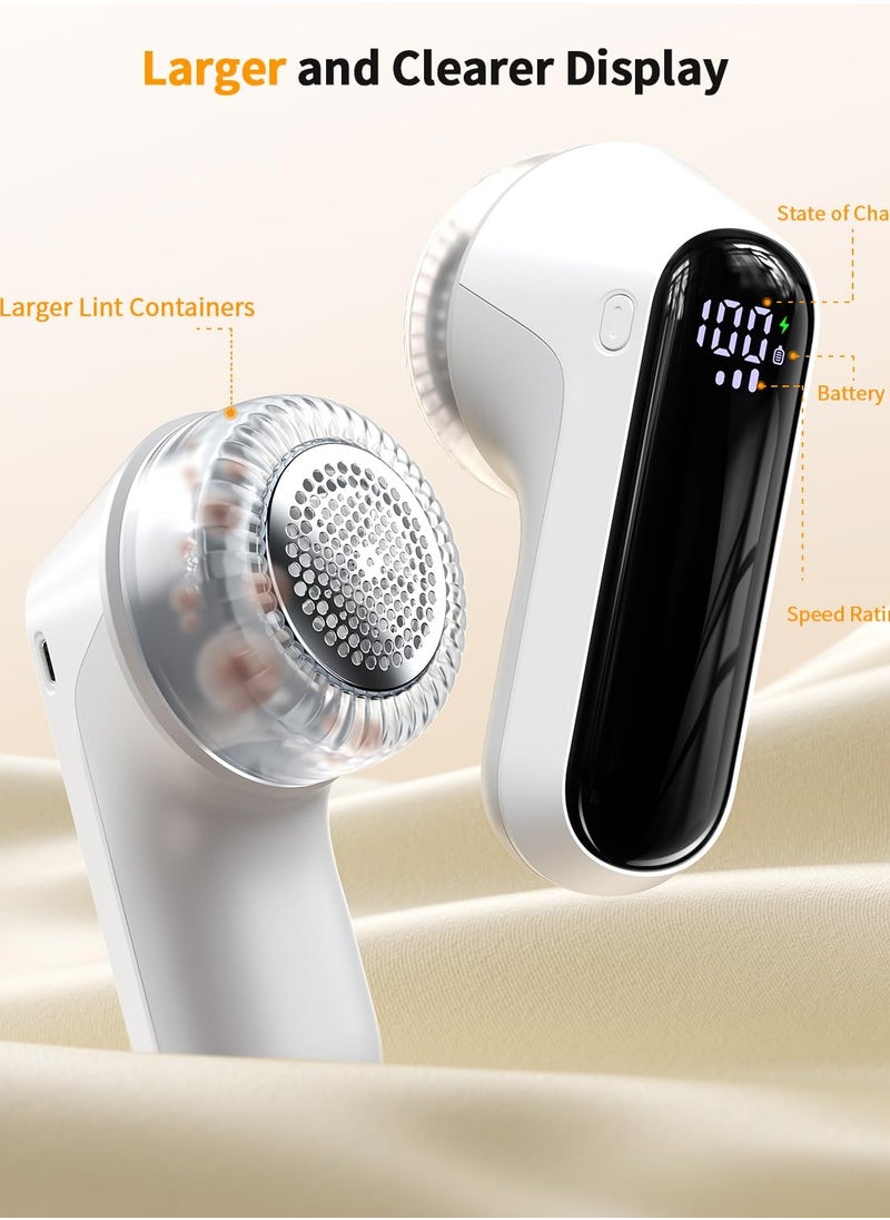 Cuken - Fabric Shaver, Rechargeable Lint Shaver with Digital Display, Electric Portable Sweater Shaver with 6 Leaf Blades and Safety Lock, 3 Speeds Lint Remover to Remove Pilling for Clothes, Furniture White - Image 1