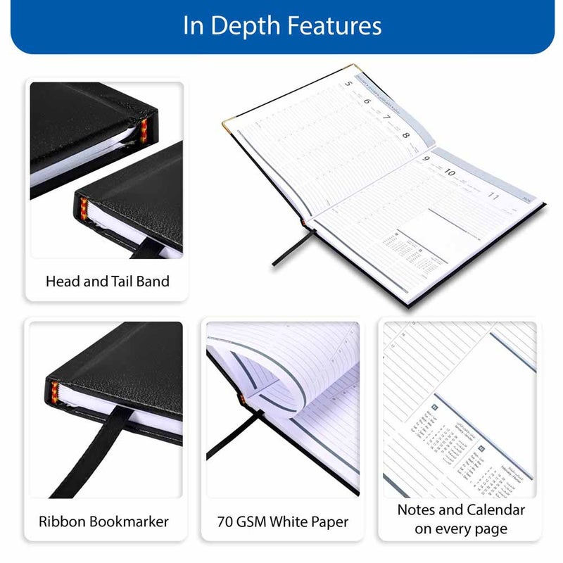 FIS 2026 Executive Diary, 210x260mm, 1 Side Padded Vinyl Cover, Golden Corners, 1 Week at a Glance, Arabic/English/French, 70gsm White Paper, Black Cover-FSDI33AE26BK - Image 5