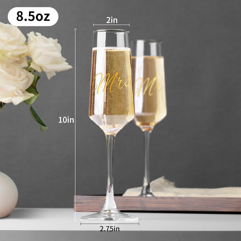 PARACITY Mr and Mrs Wedding Champagne Flutes Set of 2, Bride and Groom Champagne Glasses, Bridal Shower Gifts, Engagement Gift, 8.5oz/250ml - Image 2
