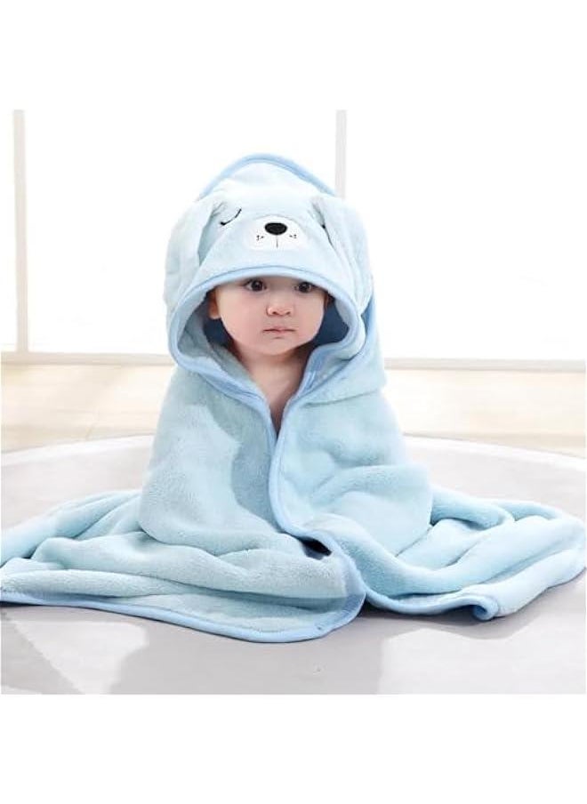 HOOKOR Hooded Baby Towels for Newborn 80cm*80cm, Coral Velvet Soft Absorbent Baby Bath Towel with Hood for Babies, Infant, Toddler and Kids, Soft and Absorbent Newborn Essential (Blue)  - Image 1
