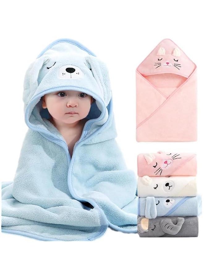 HOOKOR Hooded Baby Towels for Newborn 80cm*80cm, Coral Velvet Soft Absorbent Baby Bath Towel with Hood for Babies, Infant, Toddler and Kids, Soft and Absorbent Newborn Essential (Blue)  - Image 2