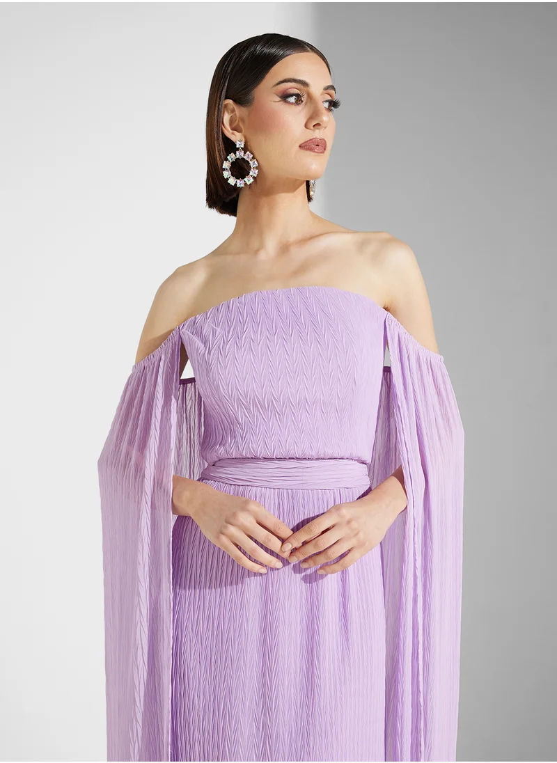 نمشي x Off Shoulder Dress With Exaggerated Sleeves