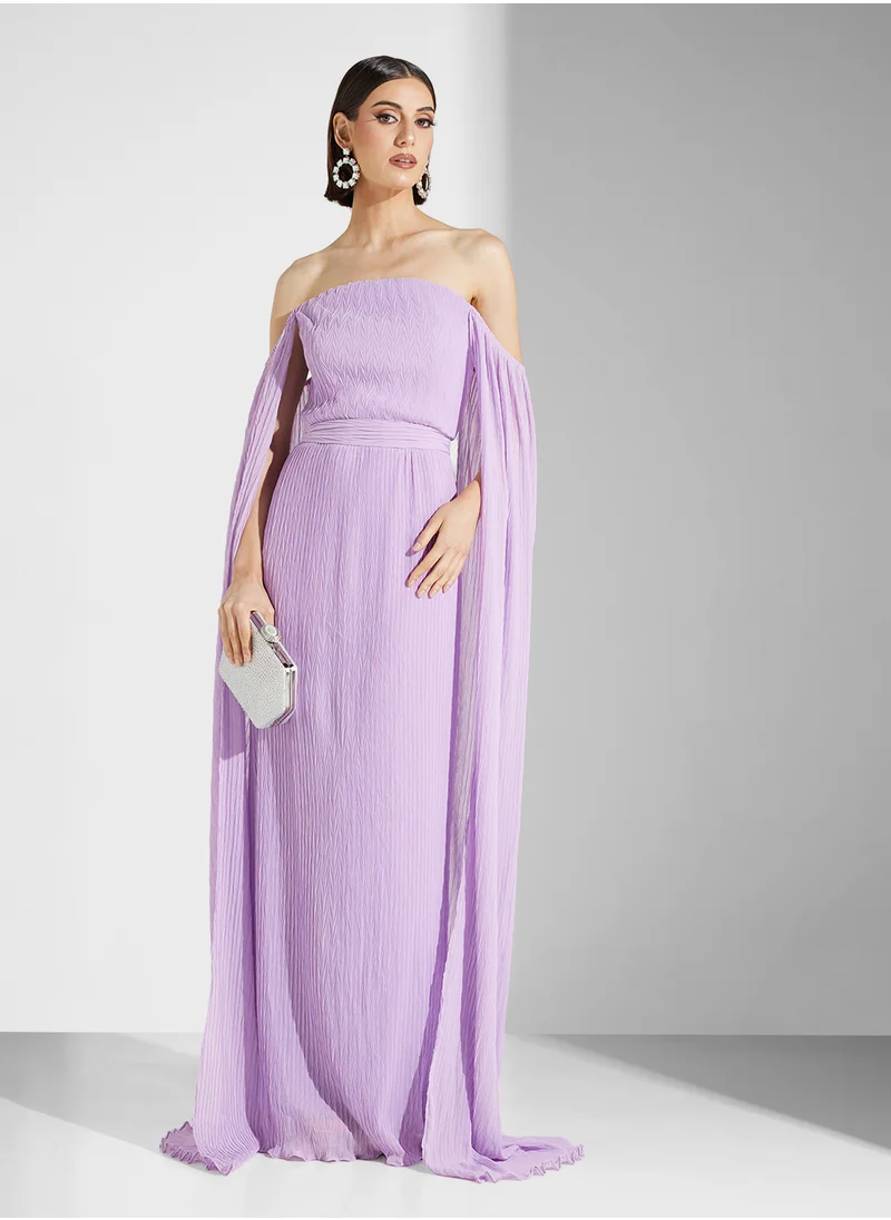 نمشي x Off Shoulder Dress With Exaggerated Sleeves