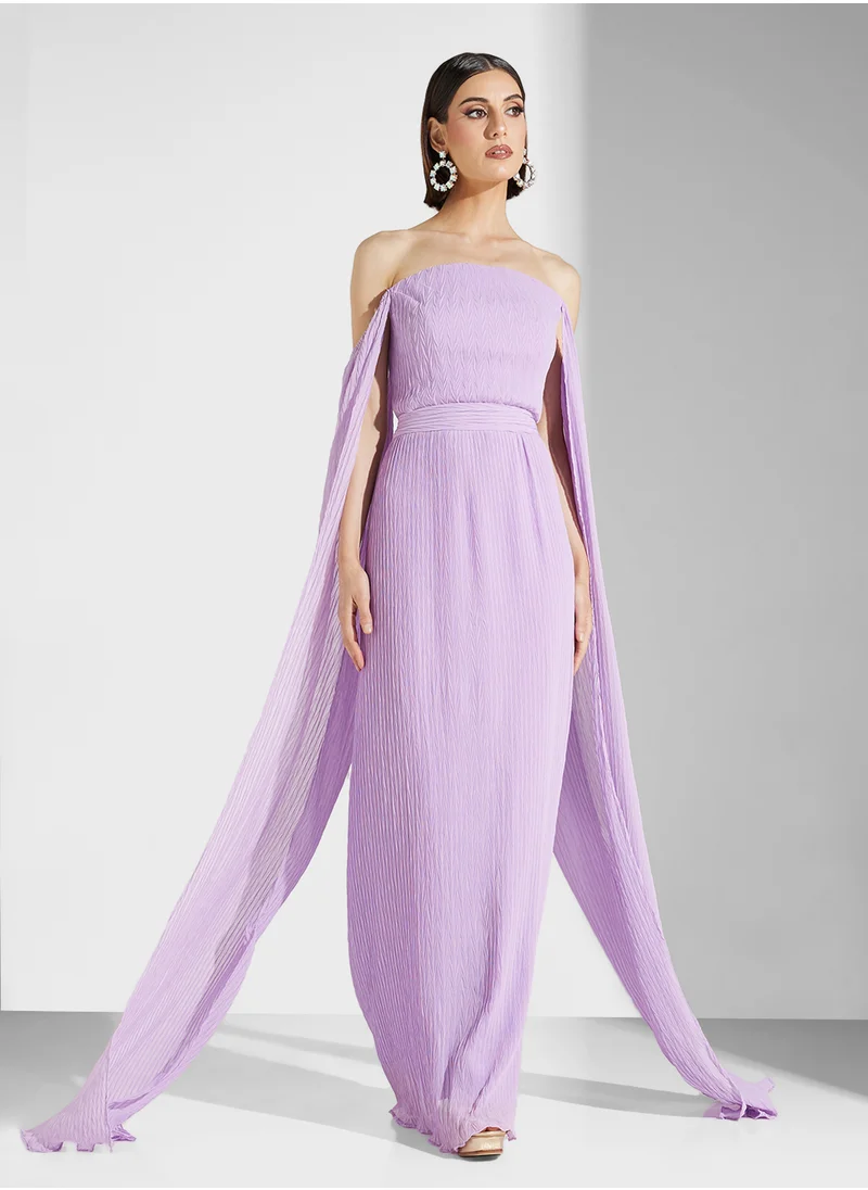نمشي x Off Shoulder Dress With Exaggerated Sleeves