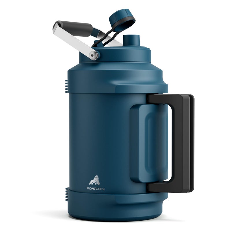 powcan Gallon Water Jug for Outdoors: 2-in-1 Straw Spout Lid, Dual Handle, Leakproof, Keep Cold 48H, 128 oz Insulated Water Bottle for Men, Travel, Gym, Trip, Workout, Camping, Hydration, Fitness (Deepsea) - Image 1