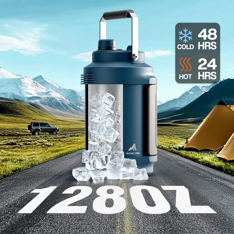 powcan Gallon Water Jug for Outdoors: 2-in-1 Straw Spout Lid, Dual Handle, Leakproof, Keep Cold 48H, 128 oz Insulated Water Bottle for Men, Travel, Gym, Trip, Workout, Camping, Hydration, Fitness (Deepsea) - Image 2