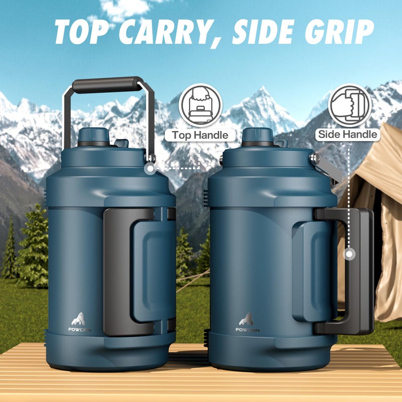 powcan Gallon Water Jug for Outdoors: 2-in-1 Straw Spout Lid, Dual Handle, Leakproof, Keep Cold 48H, 128 oz Insulated Water Bottle for Men, Travel, Gym, Trip, Workout, Camping, Hydration, Fitness (Deepsea) - Image 4