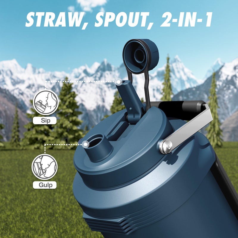 powcan Gallon Water Jug for Outdoors: 2-in-1 Straw Spout Lid, Dual Handle, Leakproof, Keep Cold 48H, 128 oz Insulated Water Bottle for Men, Travel, Gym, Trip, Workout, Camping, Hydration, Fitness (Deepsea) - Image 5