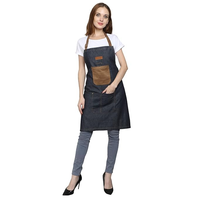 Palap Premium Denim Apron with Pockets for BBQ Grill, Cooking, Kitchen, Chef Coat. Apron for Men and Women - Unisex Adjustable Neck Strap Gardening Apron Coat - BLUE - Image 1
