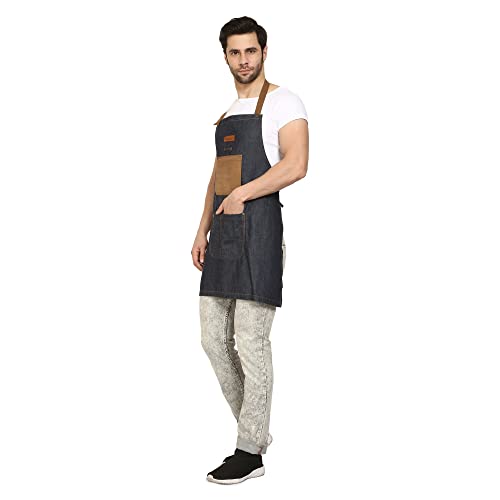 Palap Premium Denim Apron with Pockets for BBQ Grill, Cooking, Kitchen, Chef Coat. Apron for Men and Women - Unisex Adjustable Neck Strap Gardening Apron Coat - BLUE - Image 5