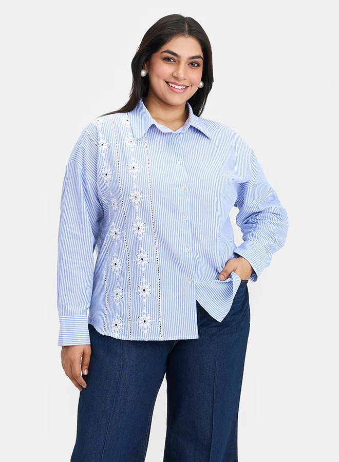 فيرجيو VIRGIO 100% Cotton Embroidered Lace Shirt
