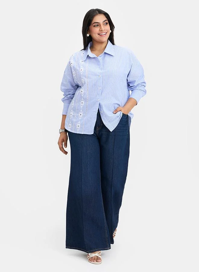 فيرجيو VIRGIO 100% Cotton Embroidered Lace Shirt